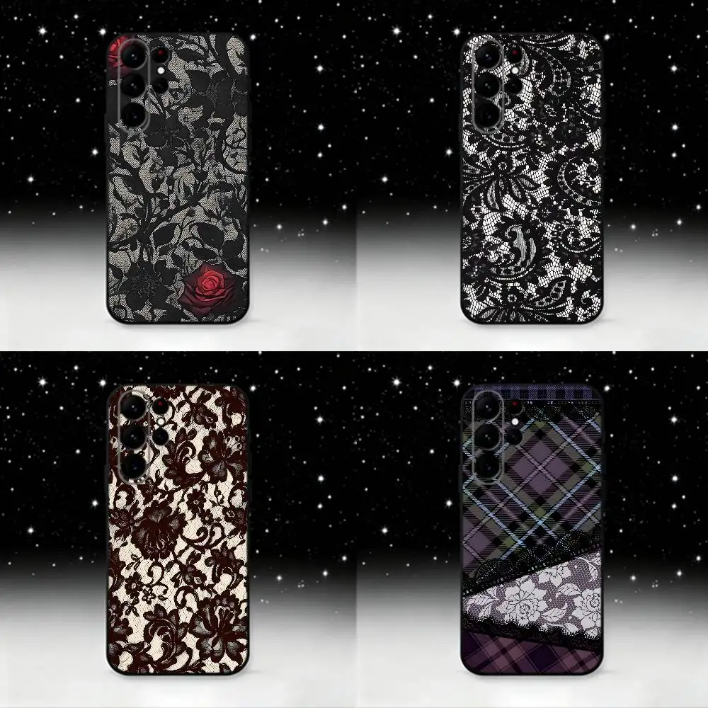 

Gothic lace pattern Phone Case For Samsung S 25,24,23,22,30,21,10,9,Ultra,Plus,Lite,FE,4,5 G Black Soft Case