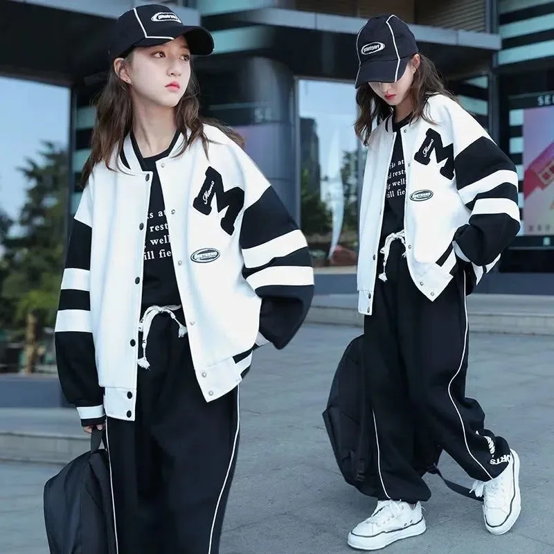 

Kids Autumn Children Tracksuit Teen Girls Baseball Uniform Suits Sports Jackets +Pants 2Pcs Outfits Korean Style JK Loungewear