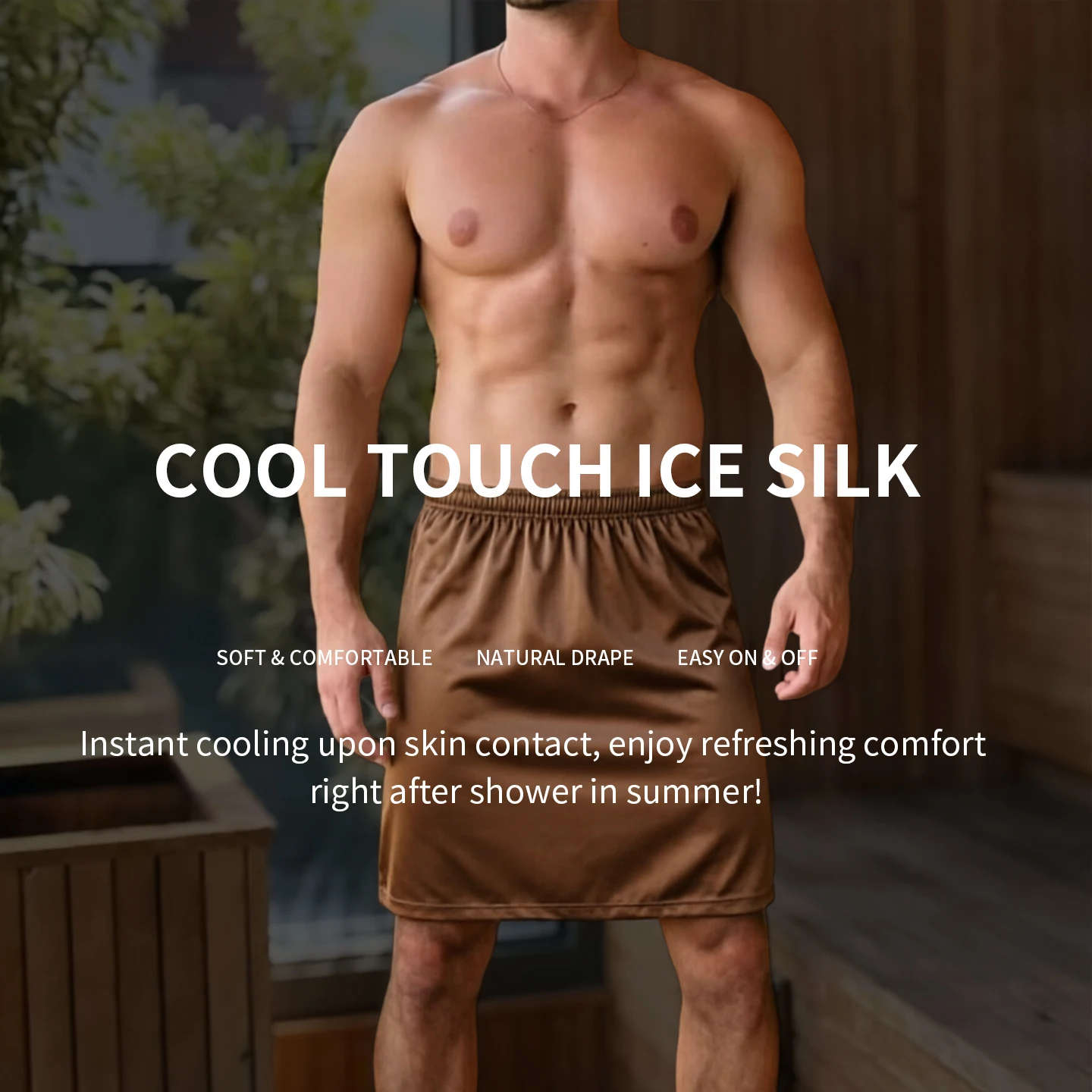 Men Ice Silk Satin Bath Skirt Elastic Waist Loose Home Lounge Skirt Cool Touch Shower Wrap Sauna Casual Night Bottoms