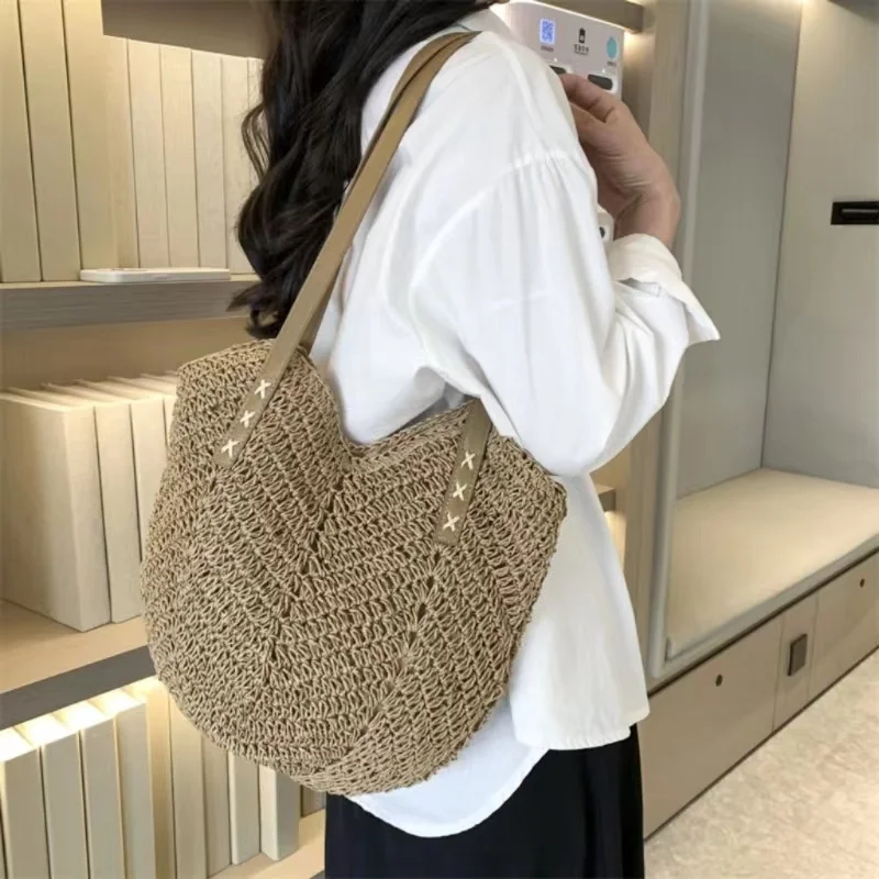 Women's Hit Fashion Beach Travel Straw Knitting Tote Bag Large Capacity New Designer Square Handbag Casual Portable Shoulder Bag