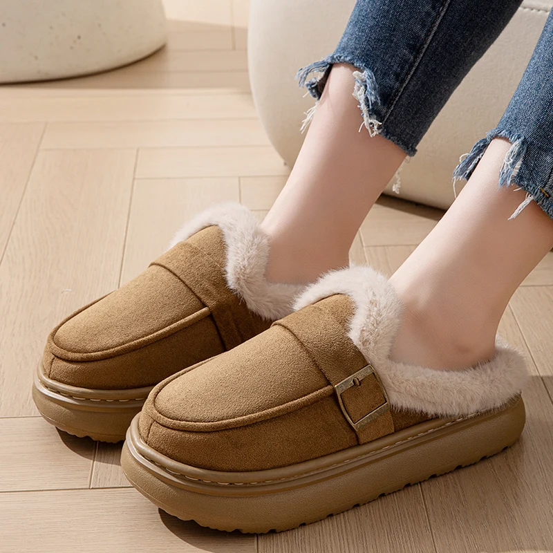 Casual Women's Home Slippers Winter Plush Luxury Designer Woman Shoes Indoor Fluffy Platform Fuzzy Fur Slides Elegant Flats Warm image 4
