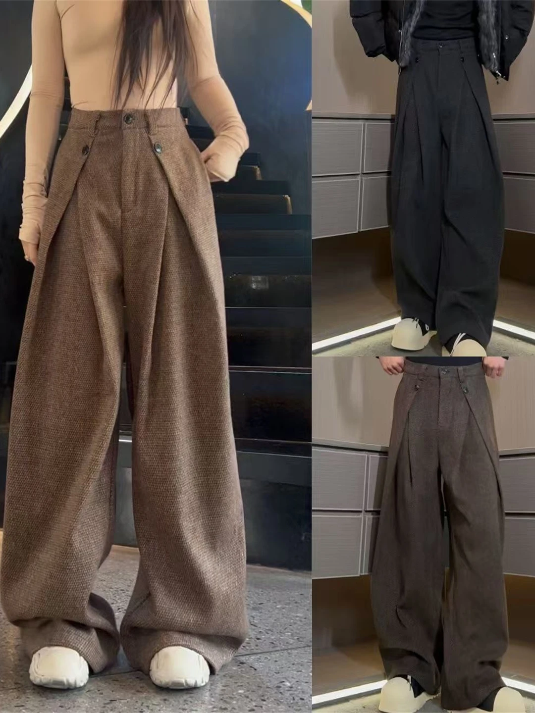 

Мужские широкие брюки свободного кроя, повседневные, модные, трендовые, осенне-зимние, новый дизайн, простые, из полиэфирного волокна, прямые штанины