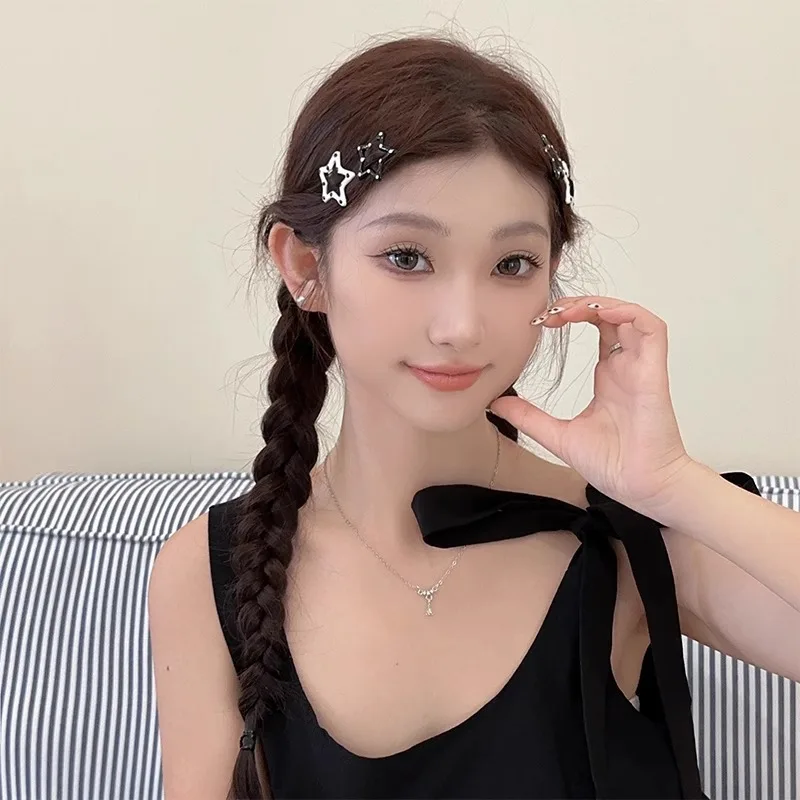 Black White Polka Dot Small Hair Clips Japanese Style Sweet Lolita Girls Heart Geometric Mental BB Clips Versatile Hairpins New