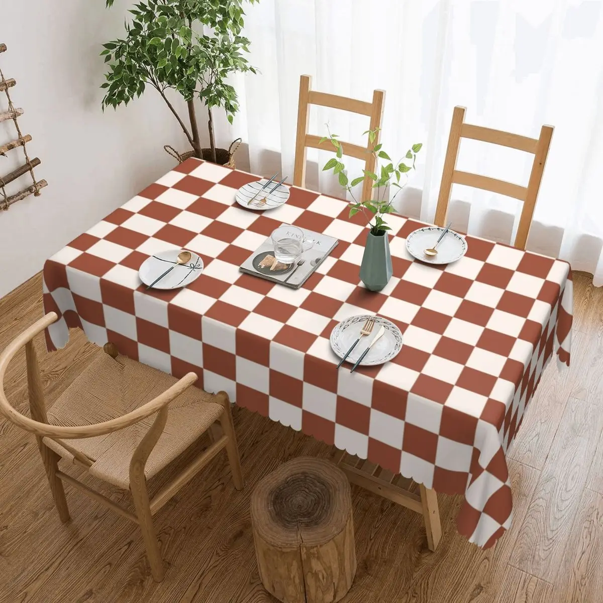 

Customized Rectangular Checkered Checkerboard Chocolate Pattern Tablecloth Fit 45"-50" Table Cloth Table Cover