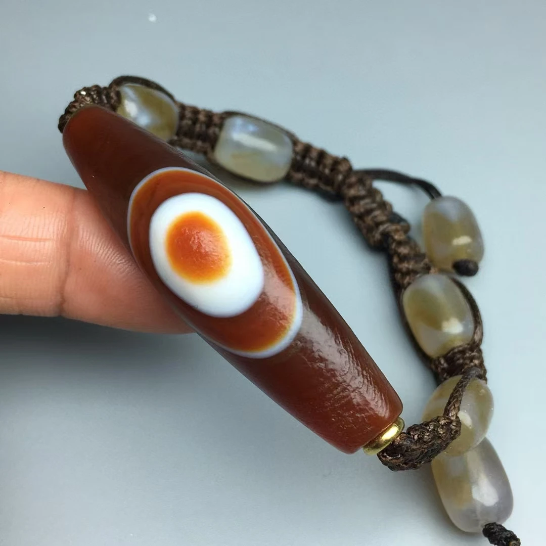 

Nature Agate Mascot Home Ornament Wrist Amulet Tibetan Dzi Bead God Eye Buddhism Bless Rosary Bangle