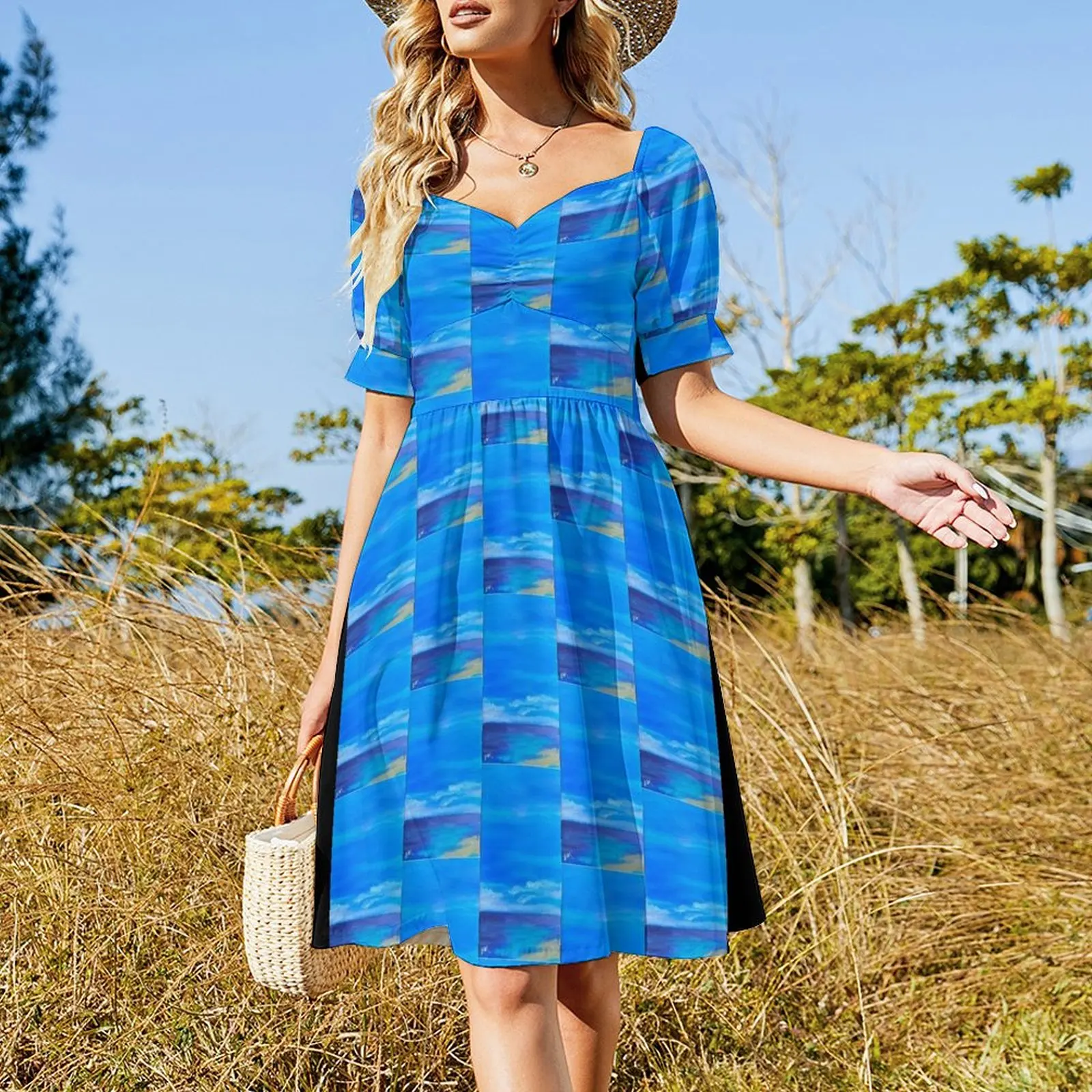 Blue Skies and Sandy Shores Short Sleeved Dress women's summer dress 2025 dress women elegant luxury