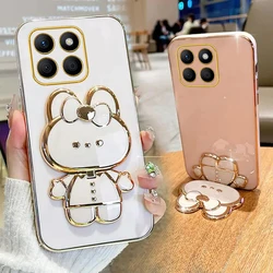 X 6A Makeup Mirror Cute Rabbit Phone Holder Case On For Huawei Honor X6a HonorX6A Girl Woman Used Luxury Cover