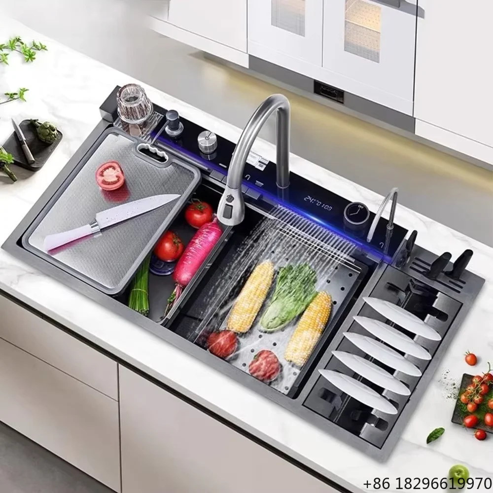 

100cm Trendy Chinese Honeycomb Smart 304 Stainless Steel Kitchen Sink With Cup Washer Dish Rack