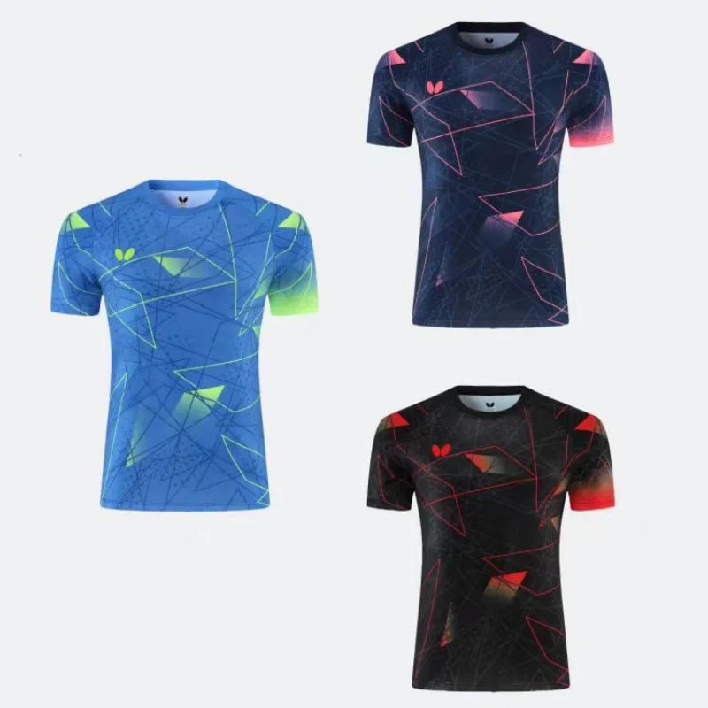 

A set of men's and women's table tennis quick drying T-shirt shorts breathable light badminton T-shirt team custom pattern