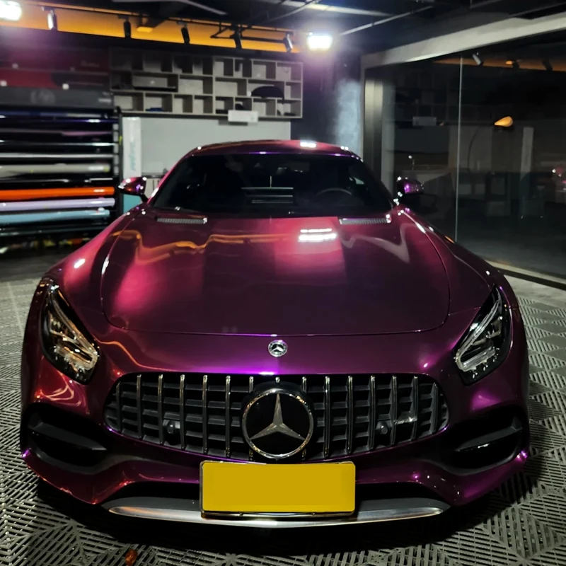 1.52x17m PET Super Gloss Metallic Grape Purple Car Wrap Vinyl Color Change Self Adhesive Bubble Free Air Release Film