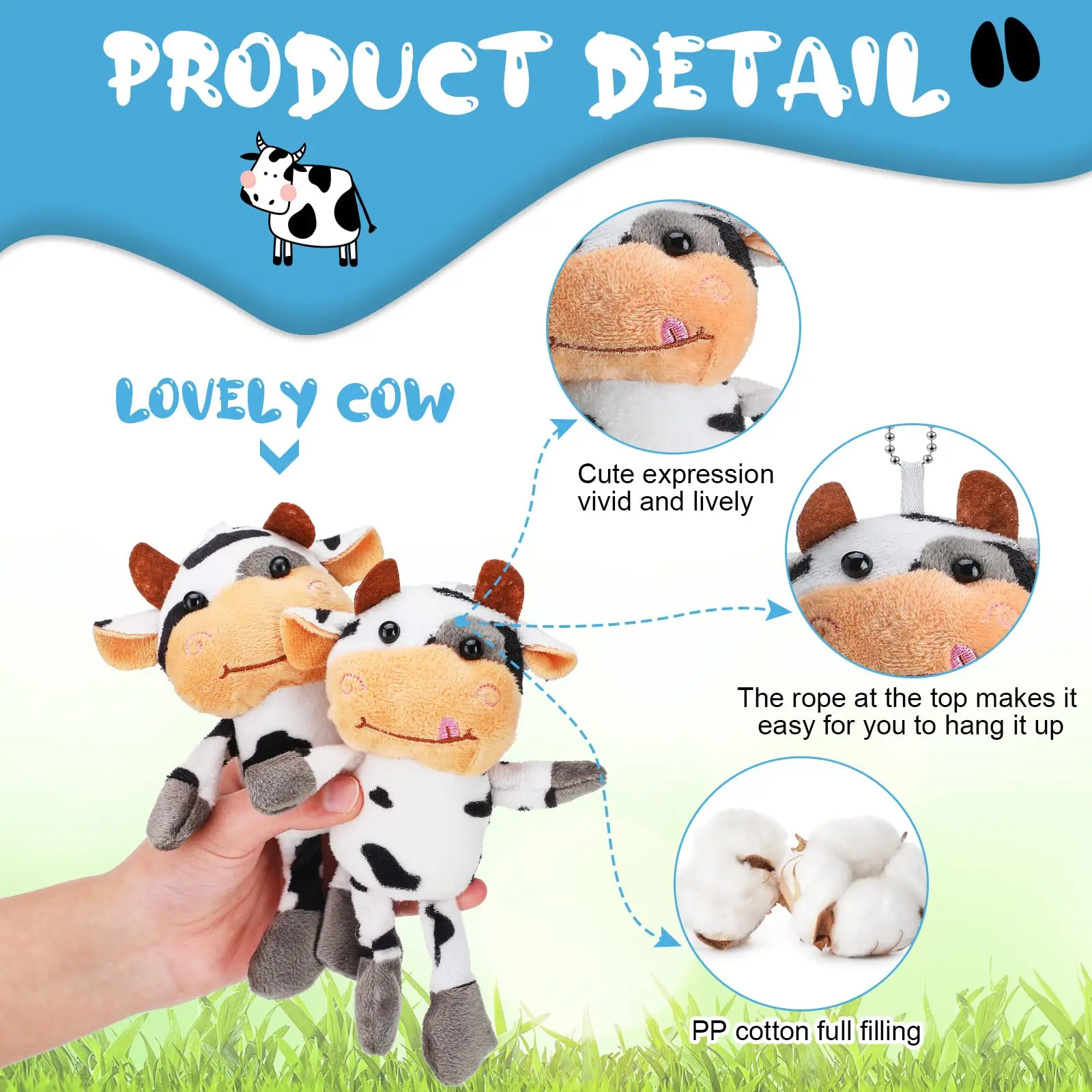 12-100Pcs Cow Keychain Bulk Cow Toy Keychain Stuffed Farm Animal Keyring Cows Party Favors Gift for Backpack Handbag Purse Xmas