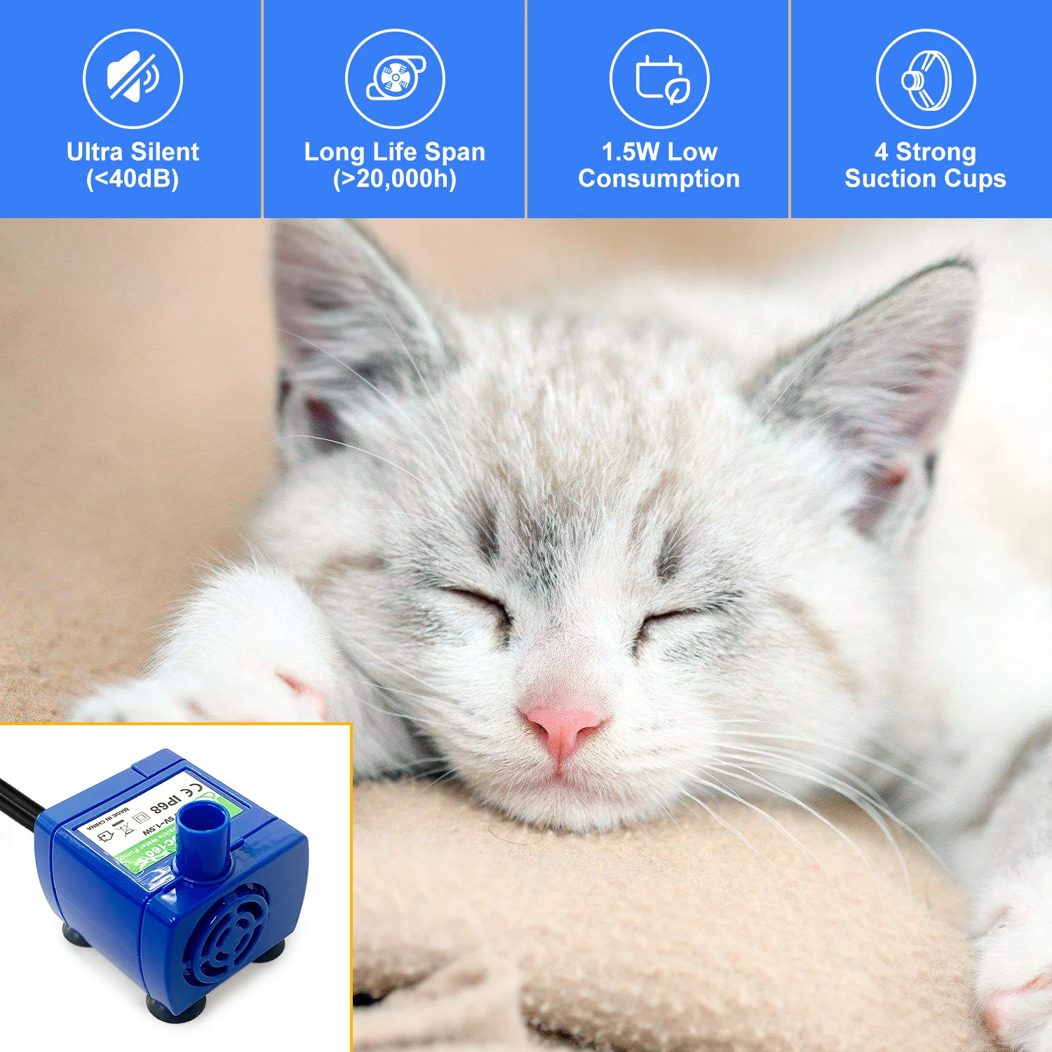 Cat Water Dispenser Pump Pet Water Dispenser Pump USB Replacement Pump Submersible Motor Stainless Steel Pet Water Dispenser Acc