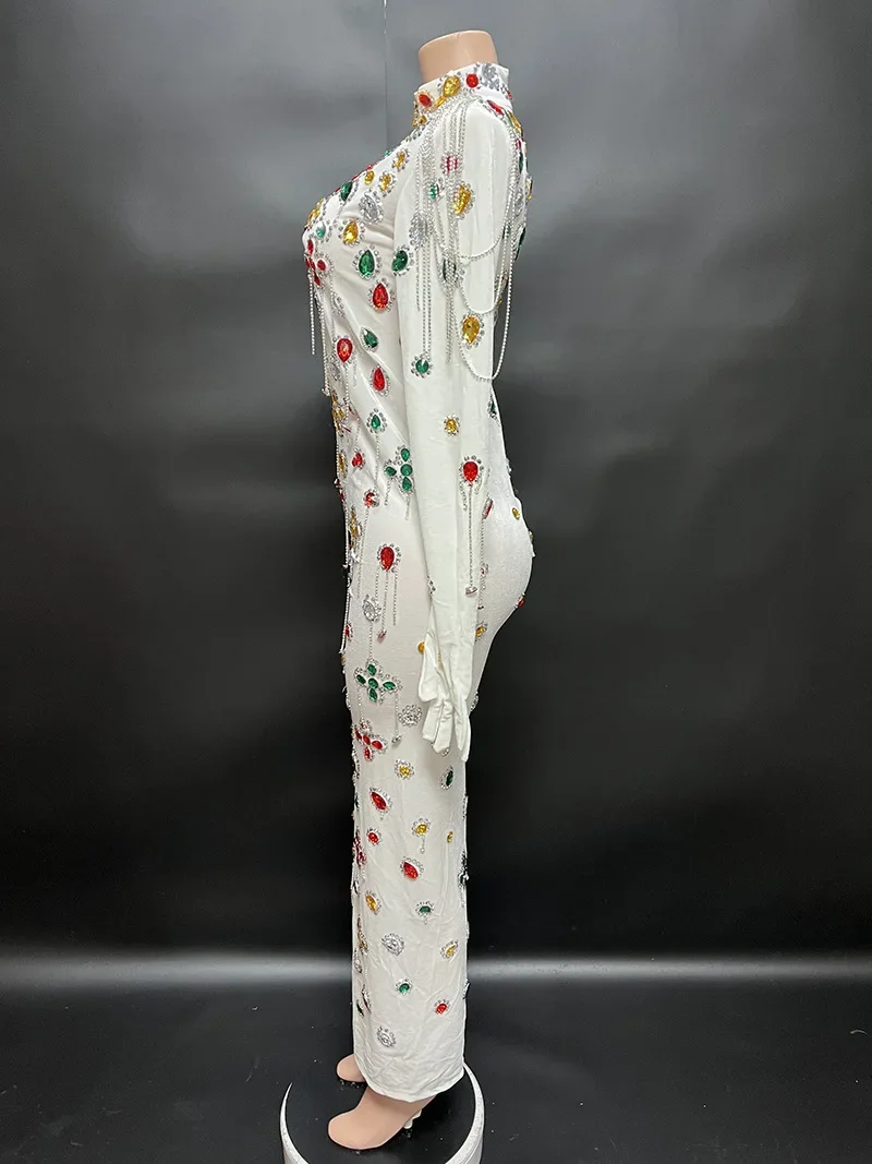 Luxe scintillant Champagne grand cristal Transparent longue robe de Train ensemble robe de célébration d'anniversaire robe de soirée robe de danse de mariage