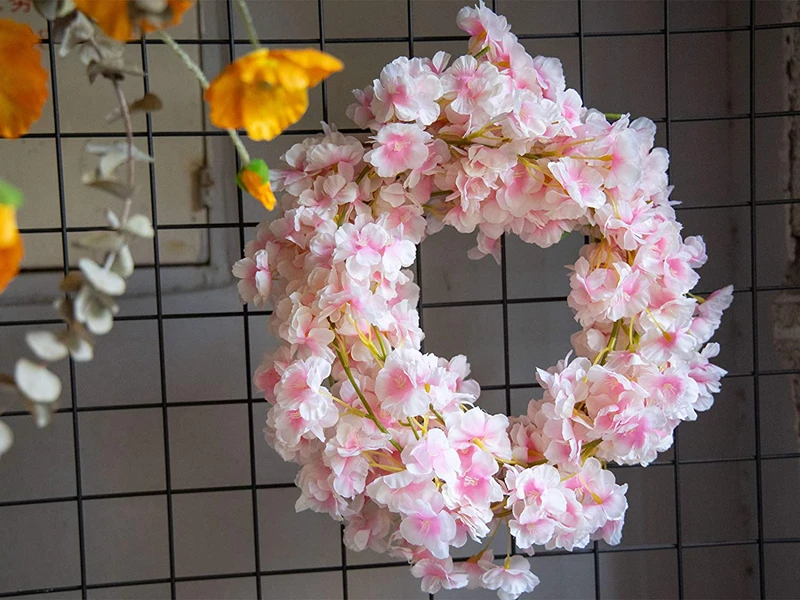 180 cm künstliche Sakura-Blumen, Großhandel, Ranken, Hochzeit, Garten, Rosenbogen, Heimdekoration, Seiden-Scrapbook-Hintergrund, Wandpflanzen – Detail 3