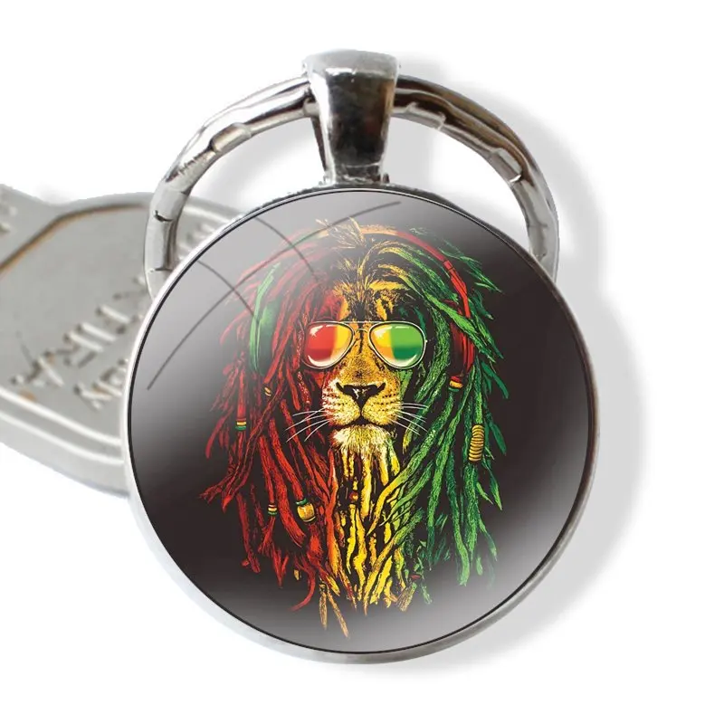 Keychain Handmade Glass Cabochon Key Ring Holder Pendant Key Chains rasta lion reggae bob marley Art