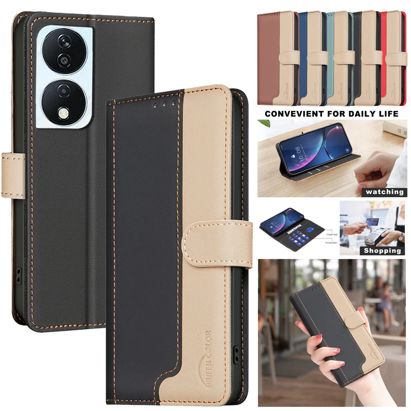 

Cover Phone Case For Huawei Honor 90 Smart Pro Honor90 Lite 90Smart CLK-NX1 NX3 Wallet Skin Friendly Magnetic Flip Leather Cases