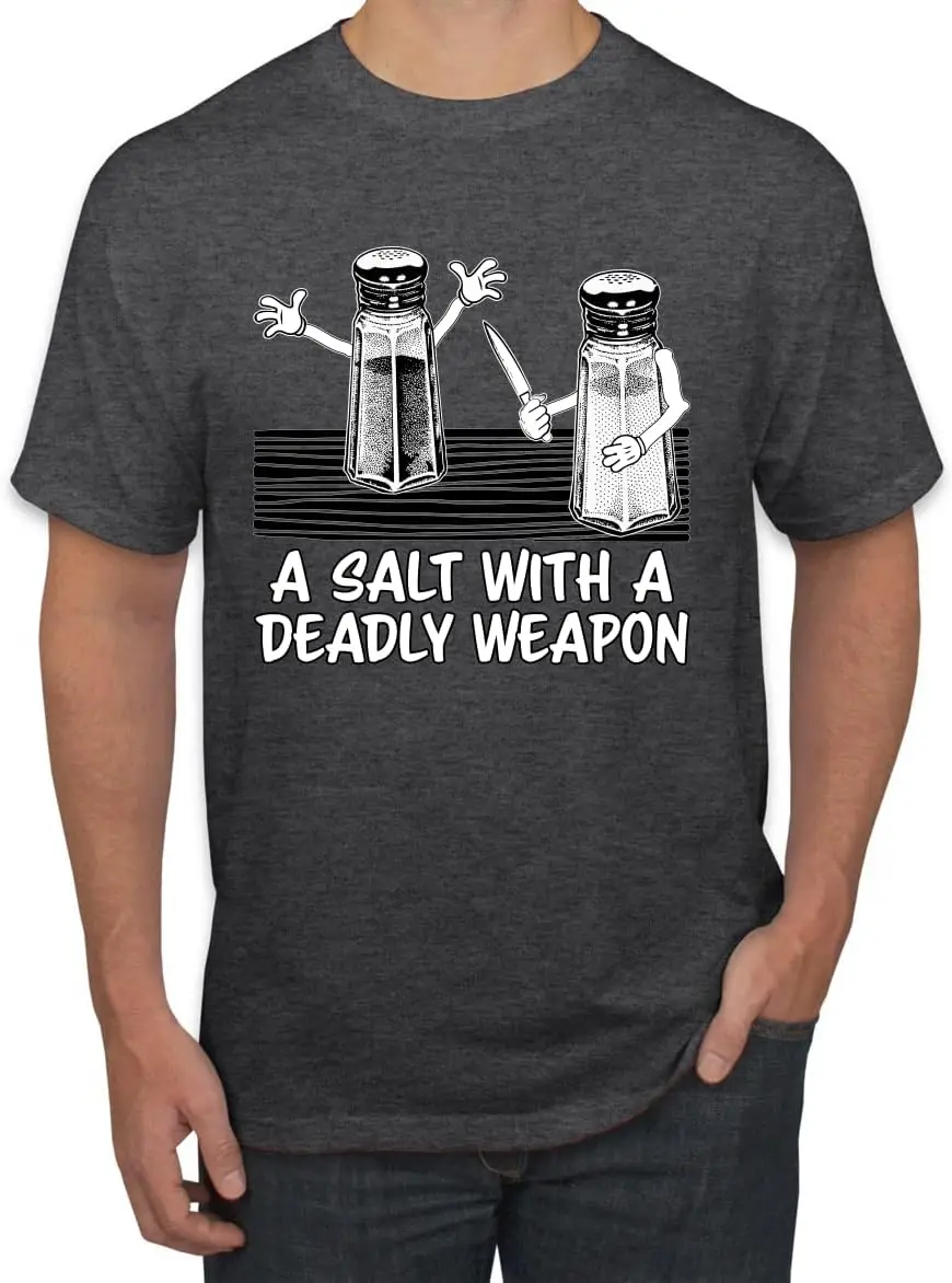 

A Salt with A Deadly Weapon | Funny Joke Sarcastic Humor Men's Graphic T-Shirt, Heather Black, Medium