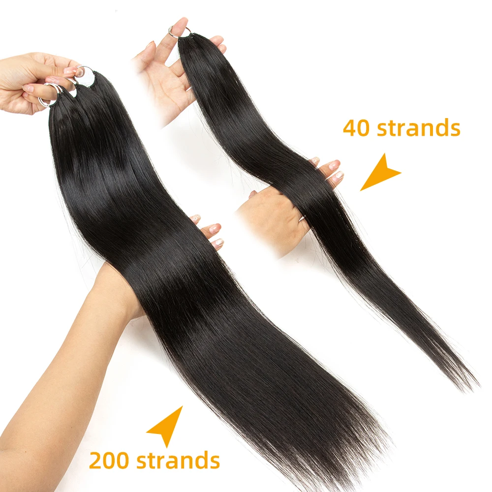 Feather Line Human Hair Extensions Slik Straight Virgin Human Hair Feathers In Hair Extensions For Women 40strands/pack image 5