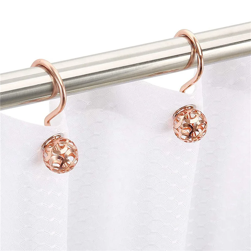 

B03C-Rose Gold Shower Curtain Hooks Rings,Set Of 24 Decorative Shower Curtain Hooks,Metal Rustproof Shower Rings For Bathroom