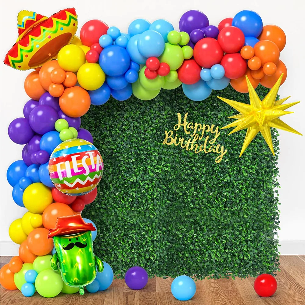 Mexikanisches Fiesta-Ballonbogen-Set mit Taco-Kaktus-Designs, runde bunte Ballongirlande für Cinco de Mayo-Party-Dekoration