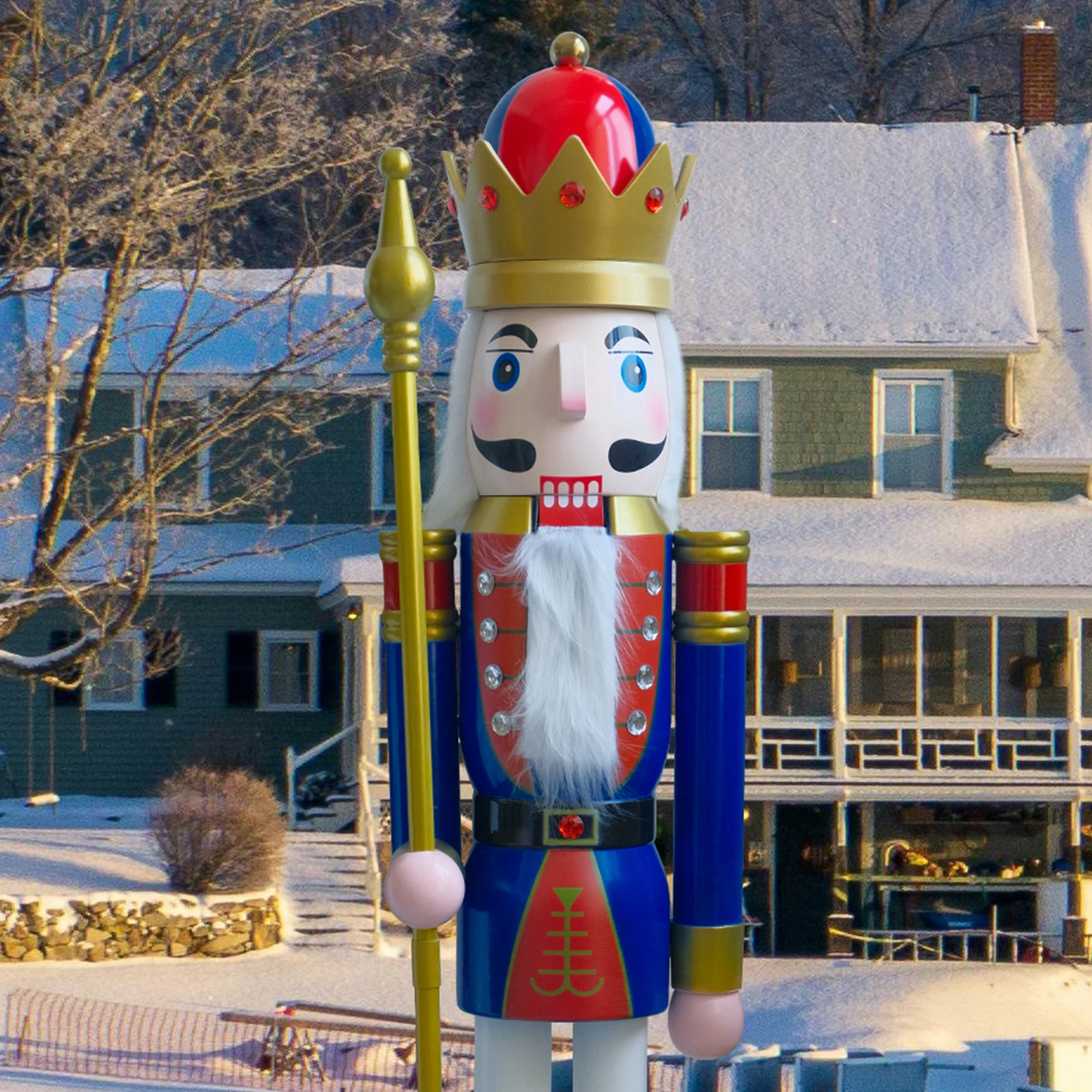 

CDL Large Nutcracker 6 feet 1.8m High Blue and Red King Wooden Nutcracker Figurine Christmas Decorations K14