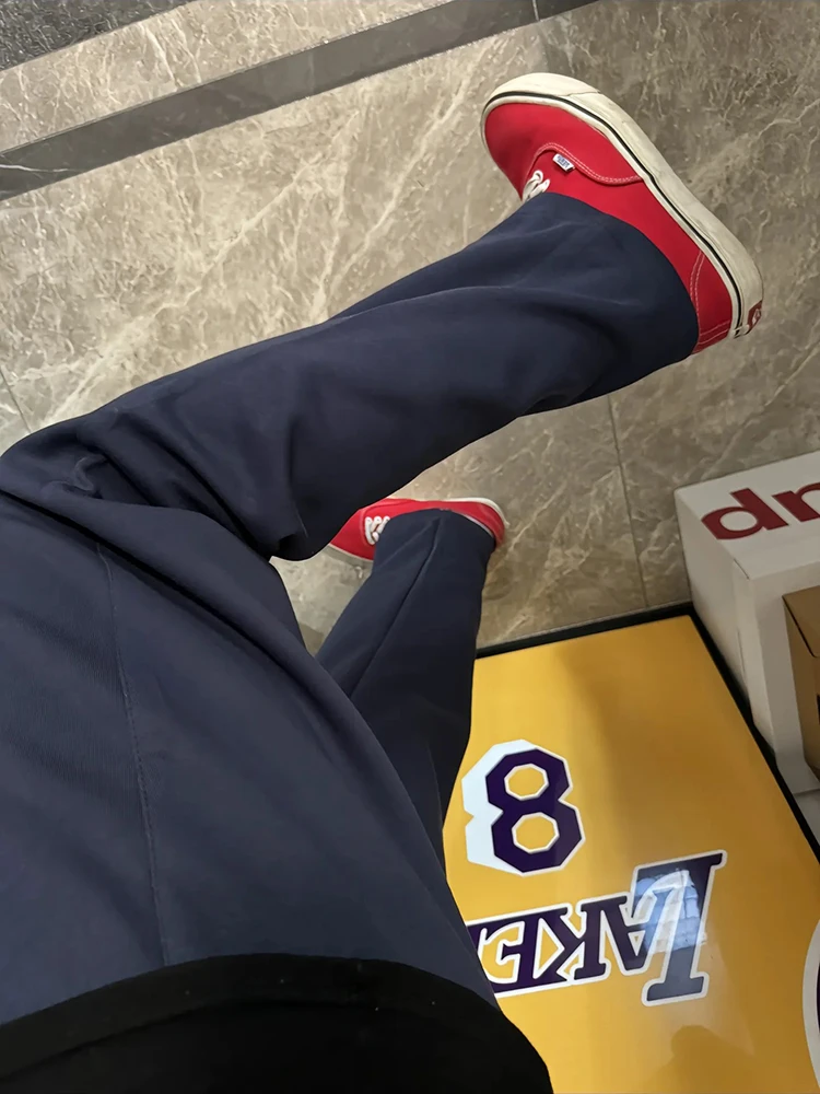 

Men's Straight Leg American Sle Sweatpants in k Blue Casual Lazy Spor Long Trousers Autumn Winter Cleanfit Pants