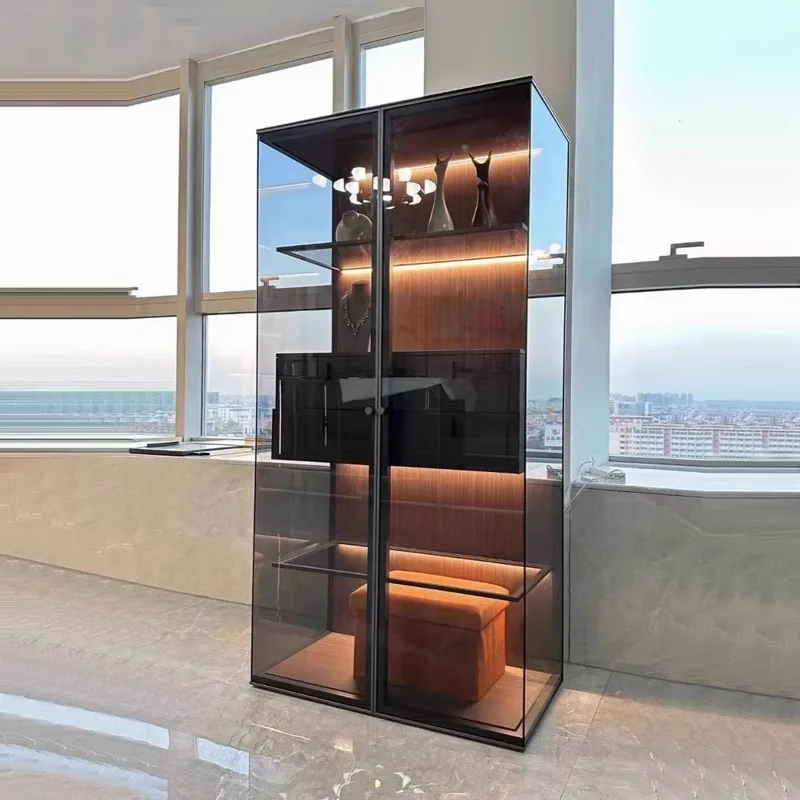 Italian Luxury Normcore Glass Double Door Cabinet Accessible Bedroom Chest Drawers Dining Wine Storage Home Popular Living Room