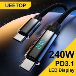 Ueetop 240W Digital Dispaly USB Type C to USB C Cable for iPhone 15 Fast Charging Charger Wire Cord for Macbook Xiaomi Samsung
