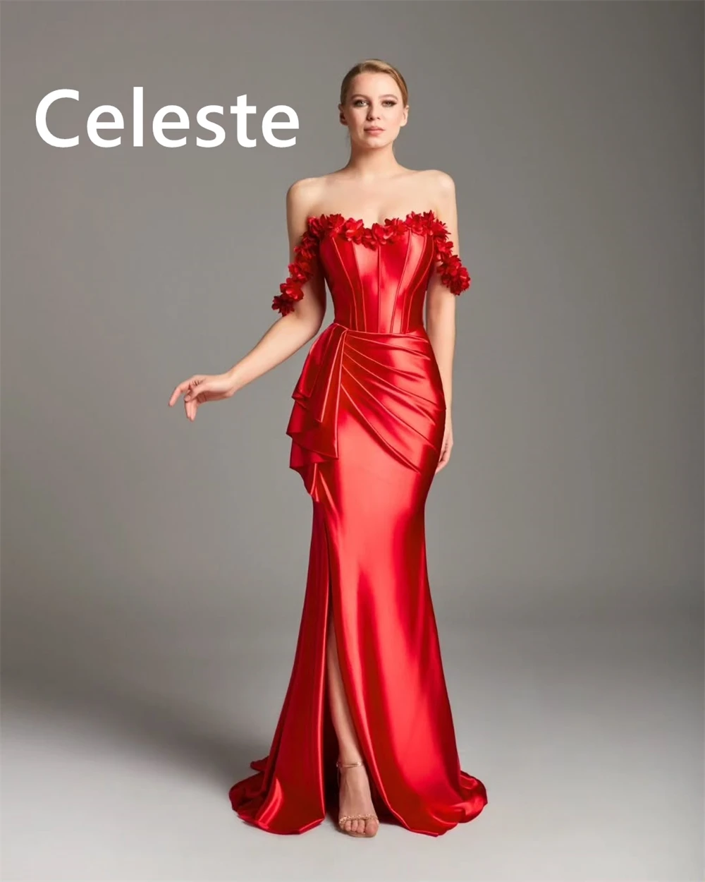 Aangepaste zeemeermin luxe rode satijnen avondjurken Mode off-the-shoulder homecoming-jurken Moderne jurken voor speciale gelegenheden