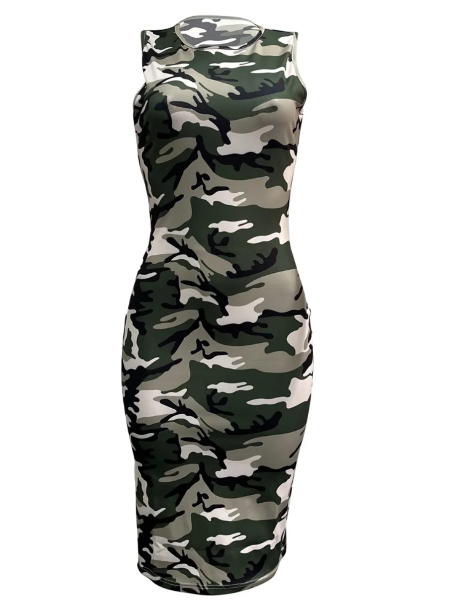 LW SXY Camo Print Bodycon Cami Dress donna abiti estivi Camo Pattern senza maniche girocollo Daily Midi abiti al polpaccio