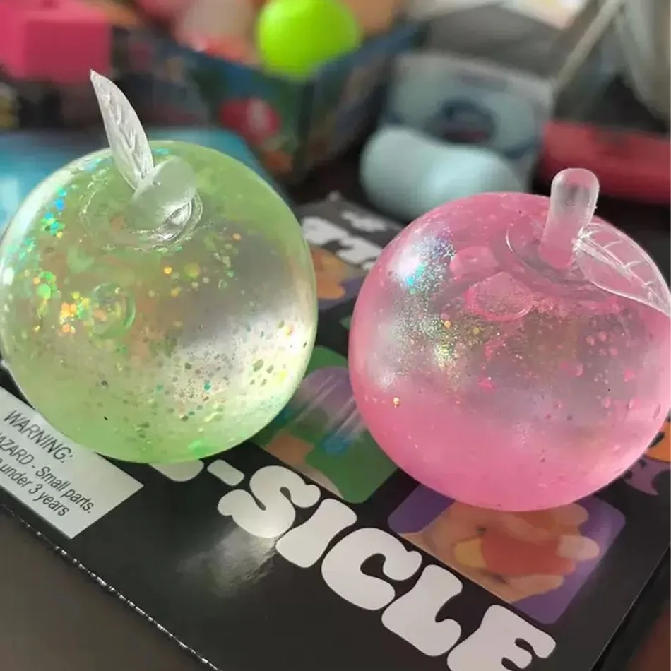 ASMR Glitter Apple Maltose Squishy Toys Anti Stress Sensory Fidgets Toy for ADHD Autism Slow Rebound Squeeze Toy for Adults