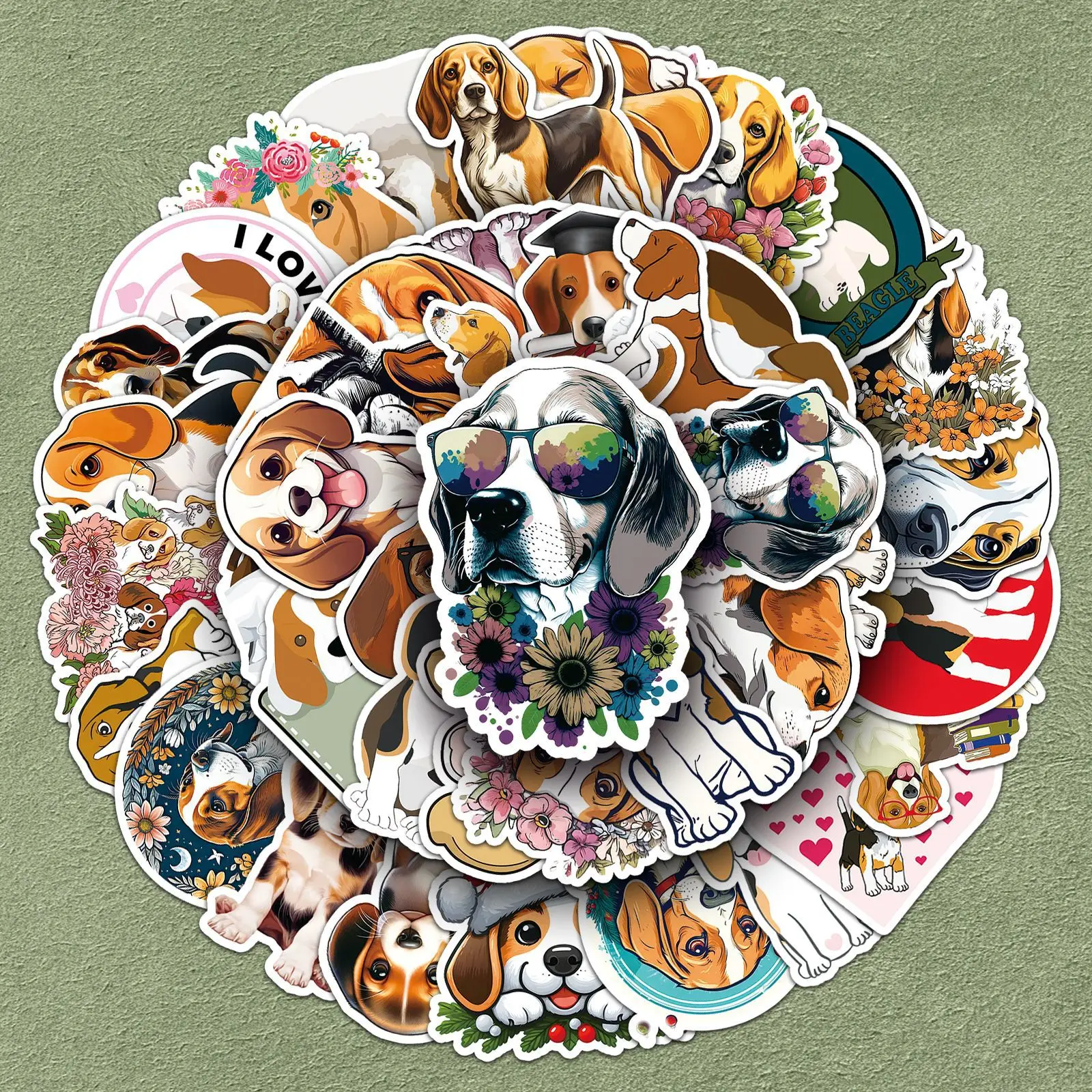 

50PCS Beagle Cute Dog Cartoon Animal Cute Pet Graffiti Decoration Mobile Case Ticket iPad Waterproof Sticker Kids Toy