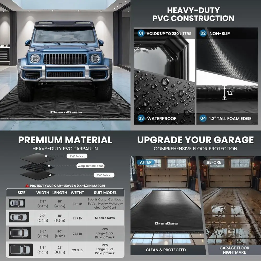 Robuste 7'9x16' PVC-Garagenbodenmatte, wasserdichter Schutz für Autos, SUVs, LKWs und Garagenparken
