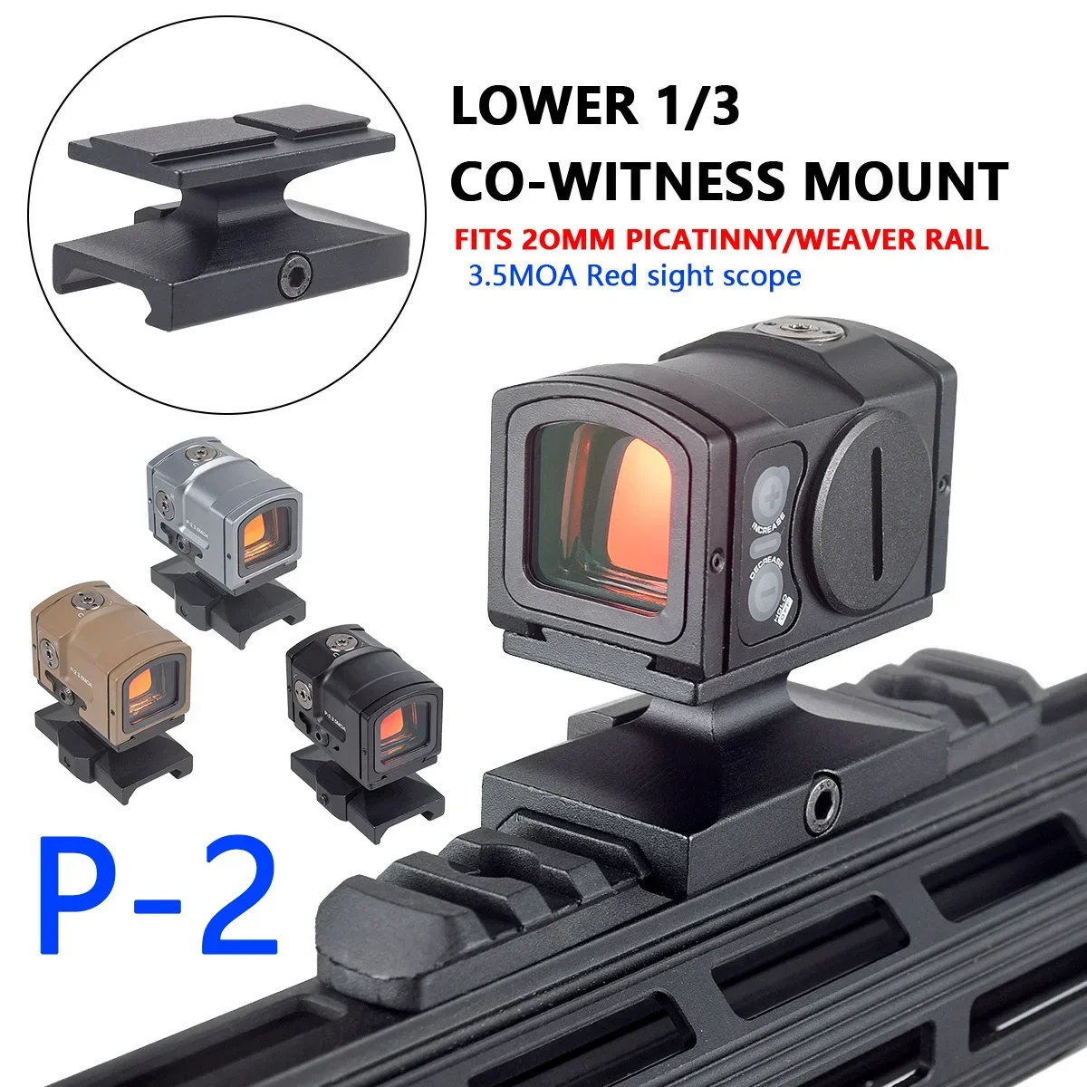 

Tactical P-2 3.5 MOA Red Dot Sight Hunting Pistol GLOCK Optic Reflex Holographic Riflescope RMR 20mm Rail 1.54 Inch Riser Mount