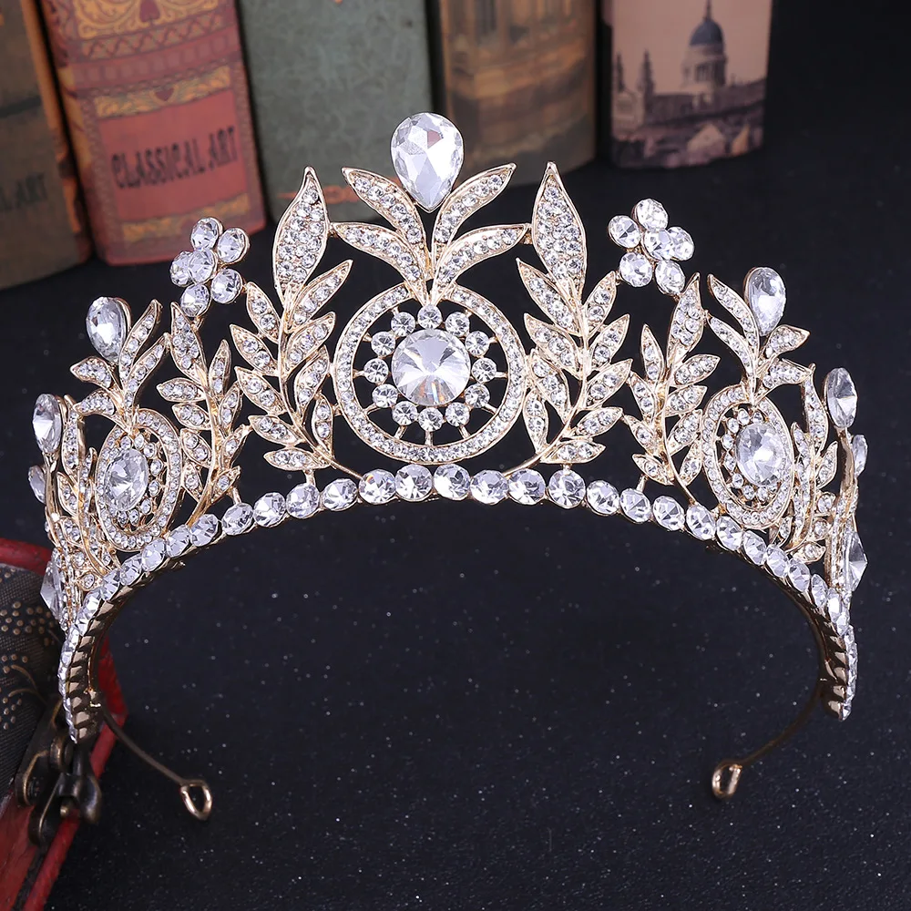 HB38 Luxury Bridal Crown คริสตัลแต่งงานอุปกรณ์เสริมผมเจ้าสาวแถบคาดศีรษะประกวด Headwear Gorgeous Princess มงกุฎ Queen Tiara