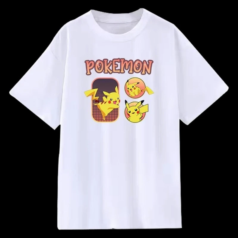 

Футболка с логотипом Pokémon в стиле аниме Пикачу, летняя мужская и женская футболка больших размеров в стиле Харадзюку, трендовый свободный повседневный топ с короткими рукавами