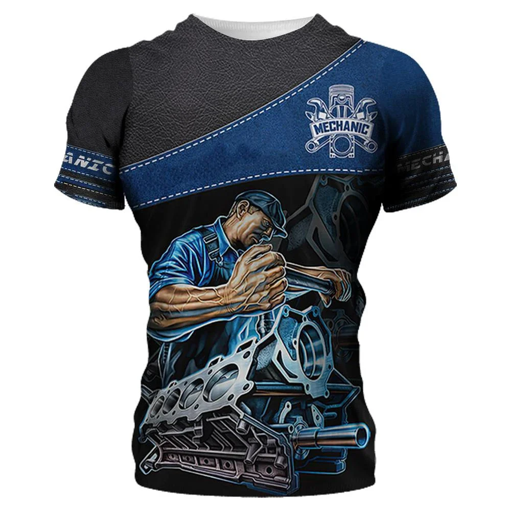 3D Men's T-shirt Mechanical Tools Print Short Sleeve Summer Mechanic Jersey Casual Tops Oversized Fashion Breathable Clothing