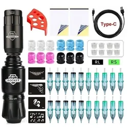 Wireless Tattoo Machine Complete Kit Rotaty Adjustable Speed RCA Tattoo Battery Pen Set With 20PC Cartridges Needle For Body Art