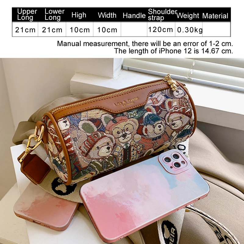 women's bag kawaii bear pattern women shoulder bag for Girls samll BeiBaoBao fashion Barrel-shaped crossbody bags for women 2023