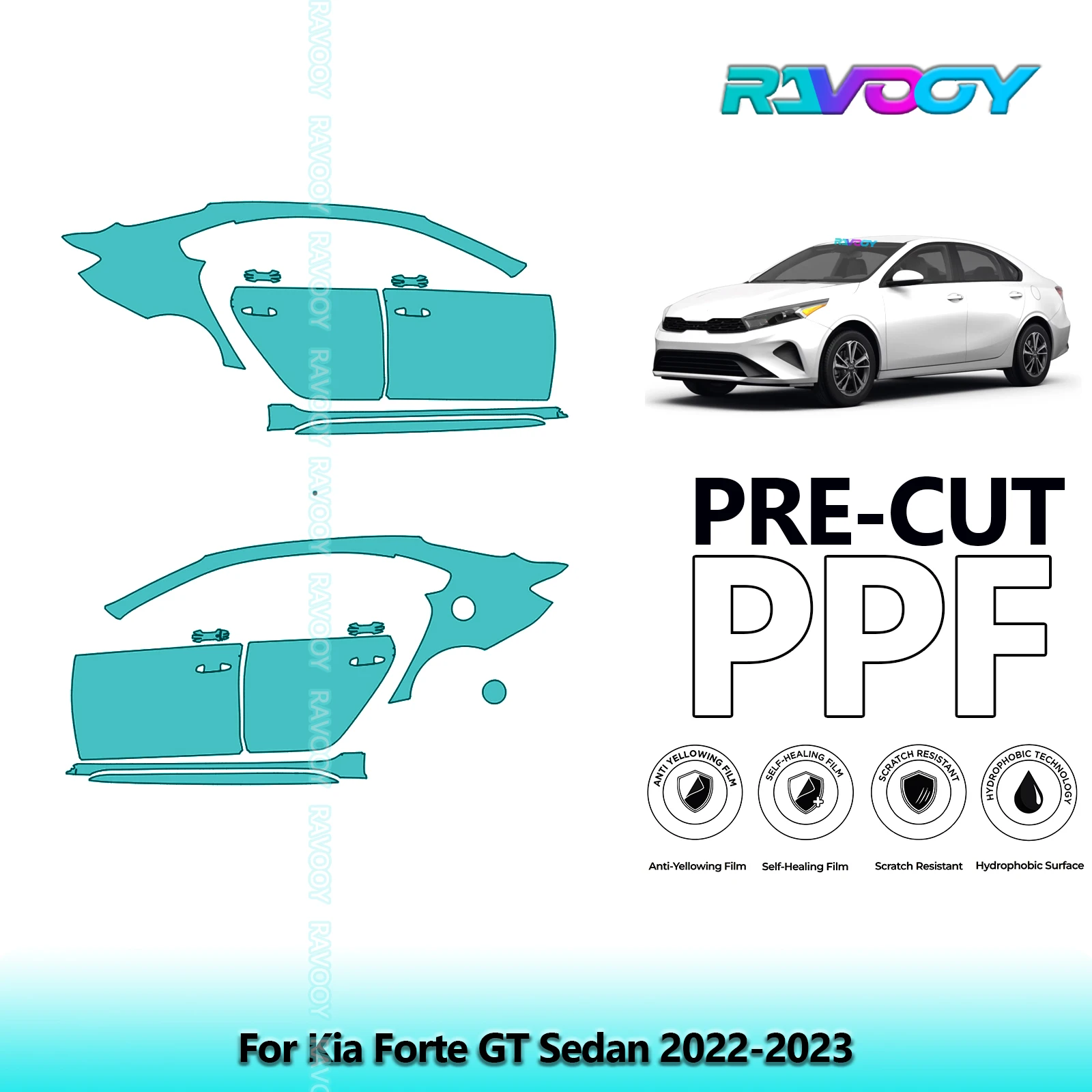 

For Kia Forte GT Sedan 2022-2023 8.5mil Clear Matte Pre-Cut PPF Door & A/B Pillar Kit TPU Paint Protection Film Set