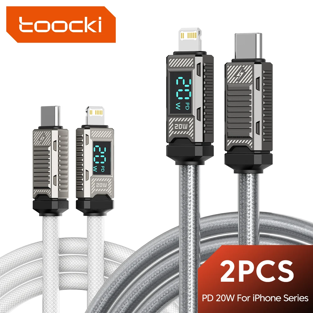 Toocki 2PCS PD 20W Typ C Kabel Für iPhone 14 13 12 11 Pro Max X iPad Zink-legierung LED Display Datenkabel Für iPhone Schnellladung