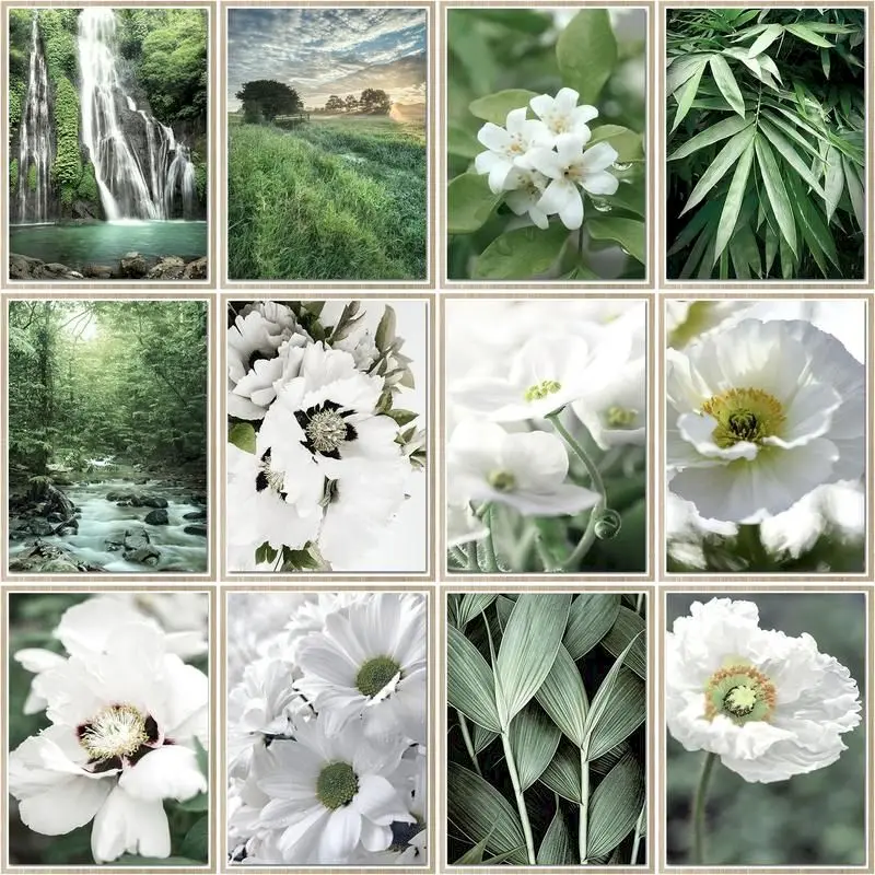 

CHENISTORY Coloring By Number White Flowers Kits Home Decoration Pictures Painting By Number Leaf Handpainted Wall Art Gift