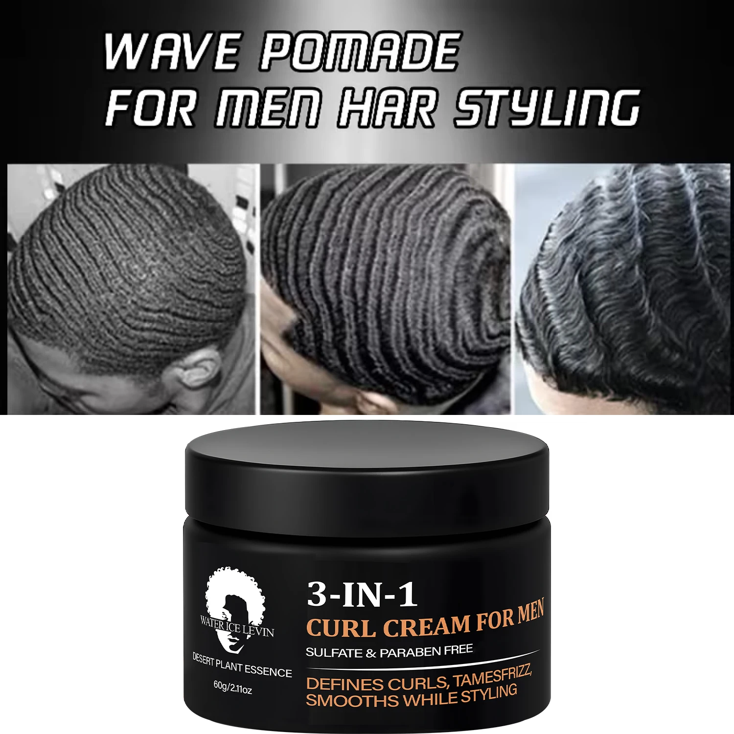 3-in-1 Curl Cream for Men, Sulfate & Paraben Free, Defines Curls & Tames Frizz, Smooth Styling Cream. view 2