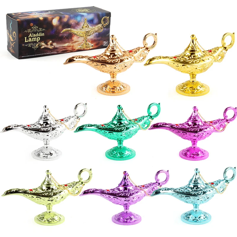 

1pcs Vintage Wishing Aladdin Lamp Toy Injection Molded Ornament Art Palace Style Festivals Party Home Tabletop Decoration Craft