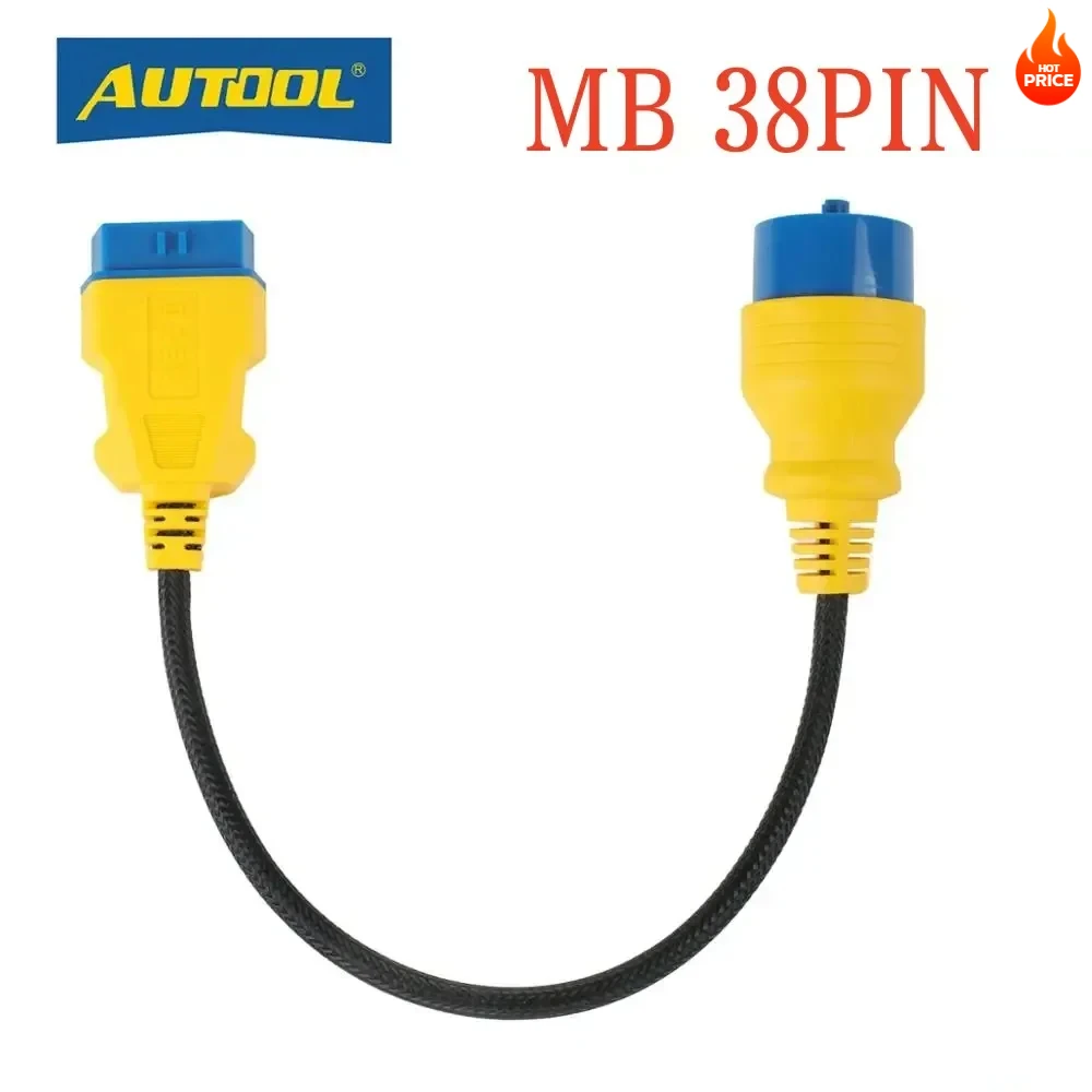 AUTOOL BENZI 38Pin OBD2 Extension Cable Connector  MB 38PIN OBD2 Adapter Wire Nylon OBDII Male to Female Extension Cable