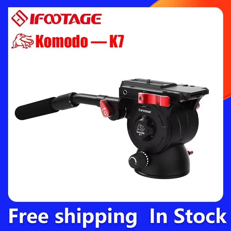 Cabezal de fluido IFOOTAGE Komodo K7, cabezal de trípode de vídeo, cabezal de arrastre de fluido para cámaras DSLR, videocámara, monopié y trípodes de carga útil