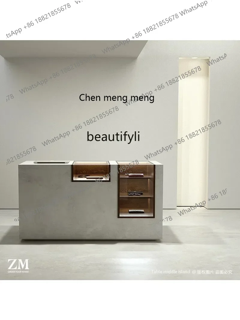 

SS 7304new styleCement Color Glass Cabinet Cashier Cabinet for Accessories Front Desk Bar Clothing Commercial Reception Desk Ret