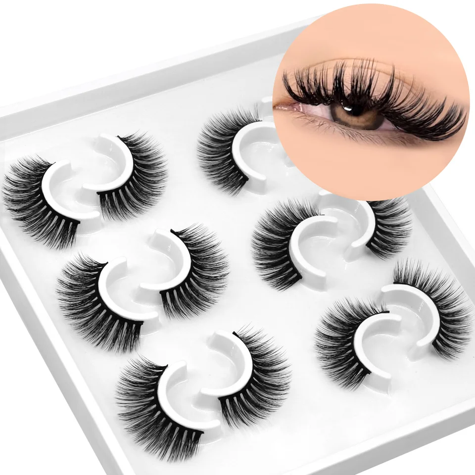 GROINNEYA 3D Pestañas Postizas Naturales Ojo de Gato Pestañas Esponjosas Suaves Cruzadas 6 Pares Pestañas Manga Pestañas Naturales Extensión 5