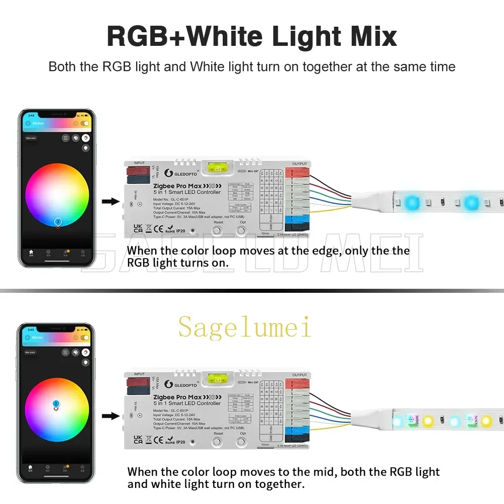 

GL-C-201P/202P/203/601P Светодиодный контроллер 5 в 1 GLEDOPTO RGB CCT RGBW RGBCCT Ленточный светильник ZigBee3.0 Pro+ Smart APP Голосовое управление