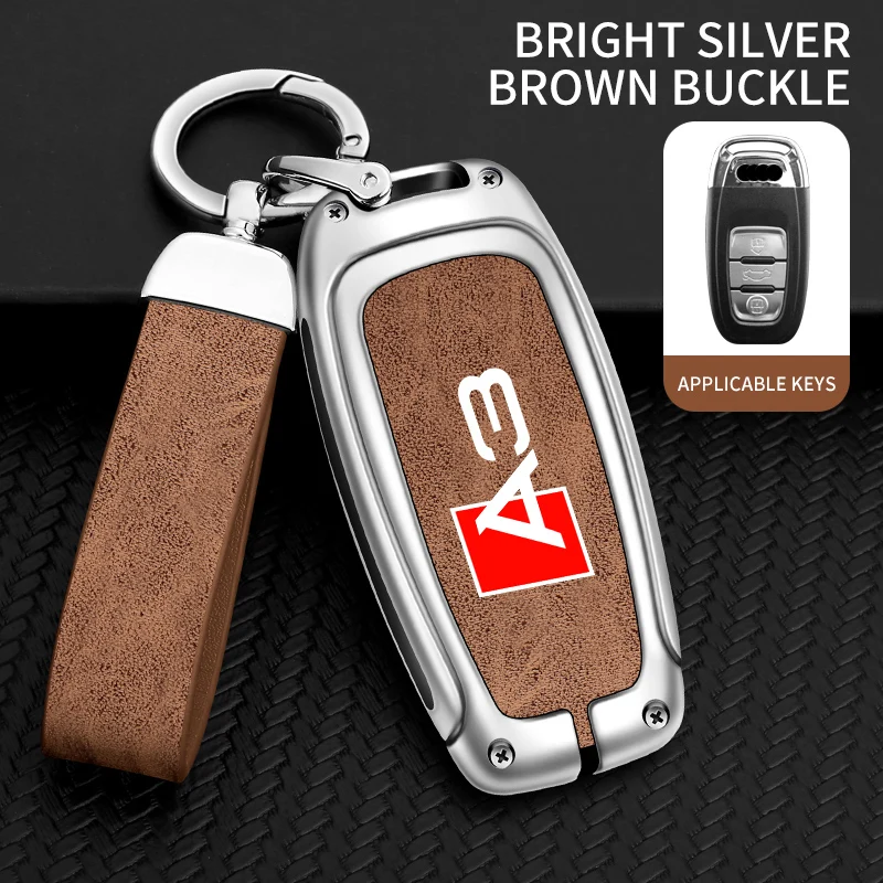 Zinc Alloy Leather Car Key Cover Case For Audi A3 A style 3 buttons Car Key Cover A4 A5 A6 A7 A8 Q1 Q3 Q4 Q5 Q6 Q7 Q8